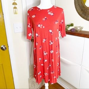 Old Navy M Coral Floral Boho Swing Dress